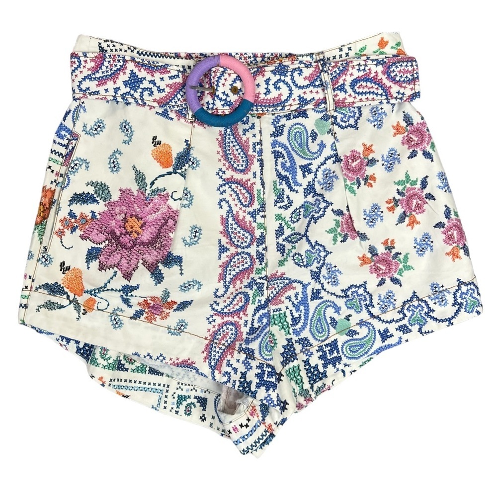 FARM Rio Romantic Bandanas Belted Shorts Large Summer Belted Cotton Paisley Boho